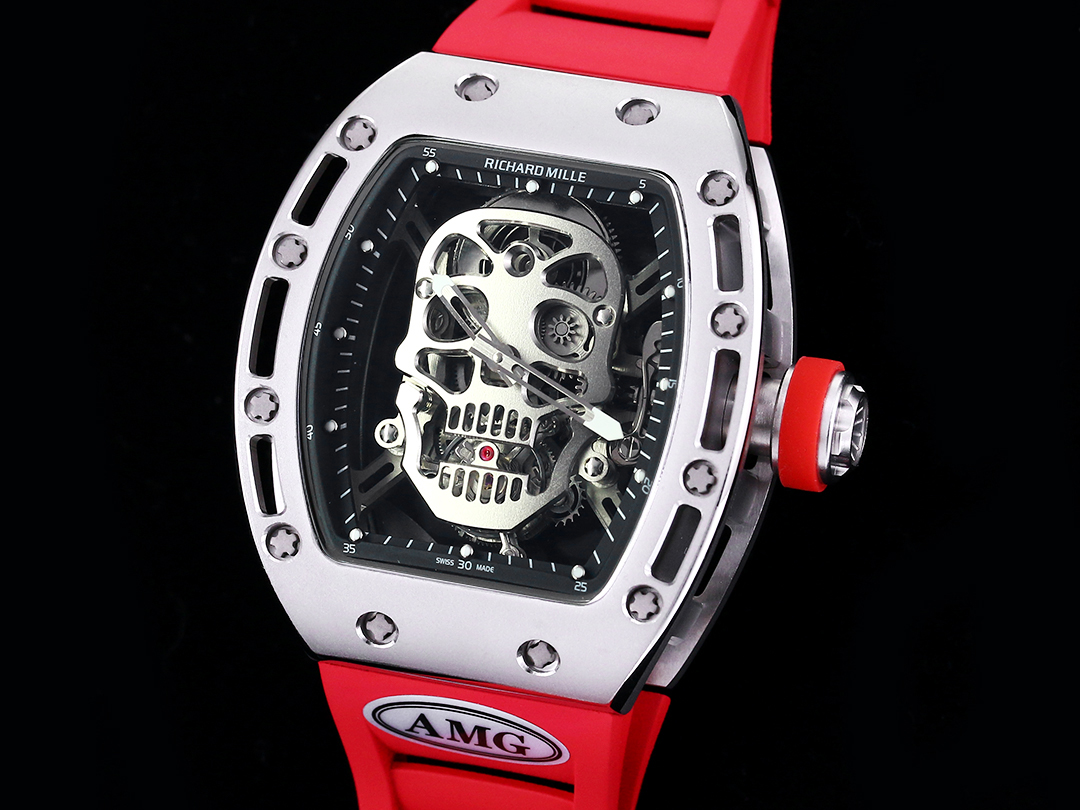 Best Swiss Replica RICHARD MILLE RM 52 Tourbillon Super Clone Watch – Skull Skeleton Dial, Red Strap