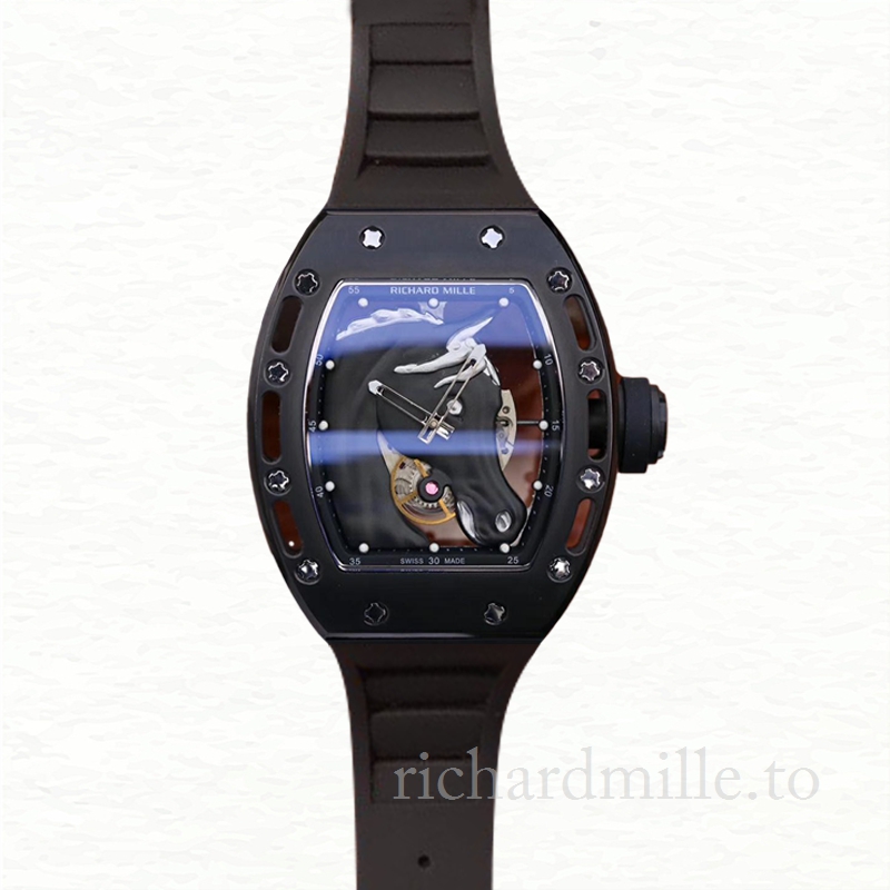 Richard Mille RM52-02 Mechanical Men Rubber Band Watch Horse Head Skeleton Dial