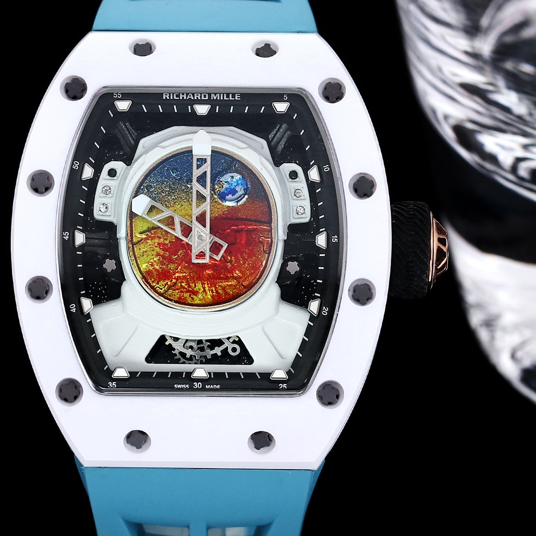 Richard Mille RM 52-05 Pharrell Williams Replica Watch – White Ceramic Case, Swiss Movement, Astronaut Dial, Blue Strap