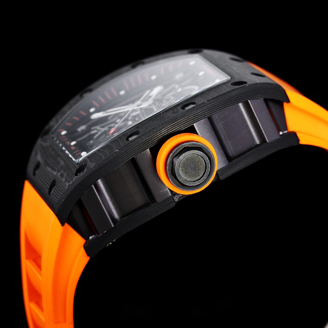 Replica Richard Mille RM 055 – Bold Carbon Case & Skeleton Dial With Vibrant Orange Rubber Strap
