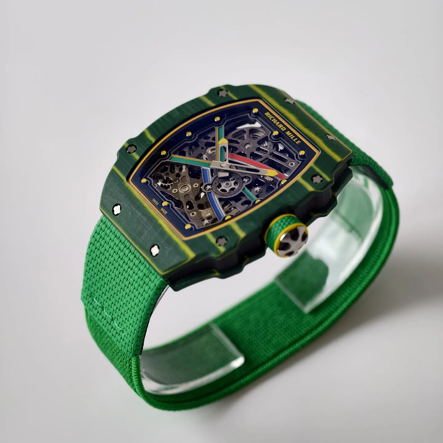 UMI RM 67-02 Van Niekerk Green Carbon Yellow Bezel Green Fabric Strap Replica Watch