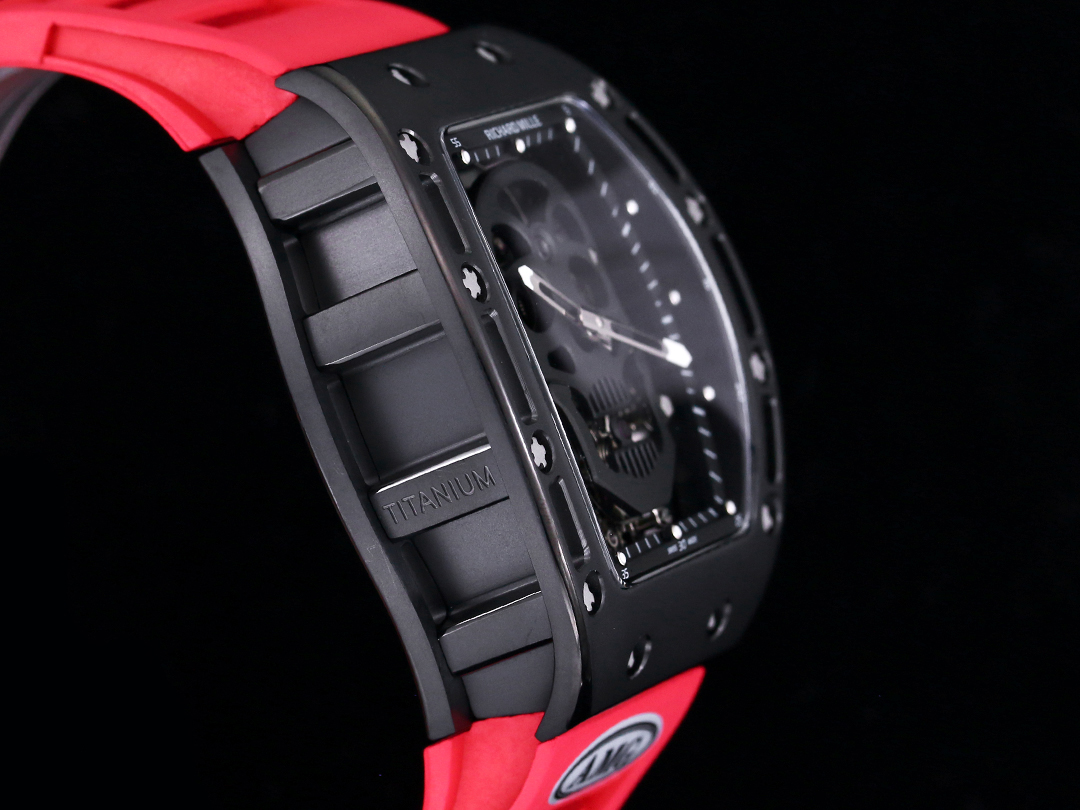 Replica Richard Mille RM052 Titanium Skeleton Tourbillon Watch with Red Rubber Strap