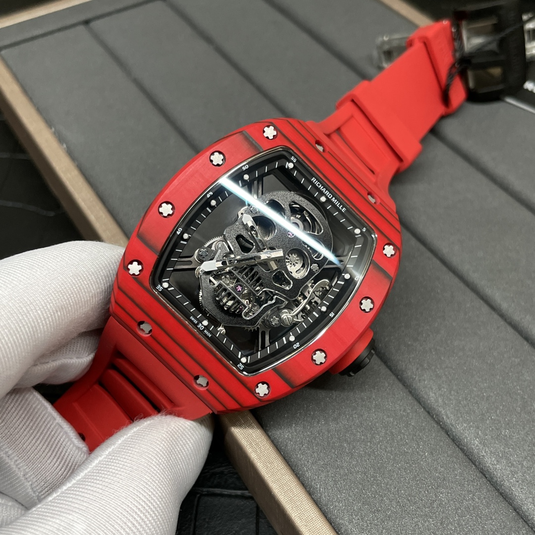 Replica Richard Mille RM 52-01 Skeleton Skull Dial Men's Watch – Swiss Movement, Red Carbon Case