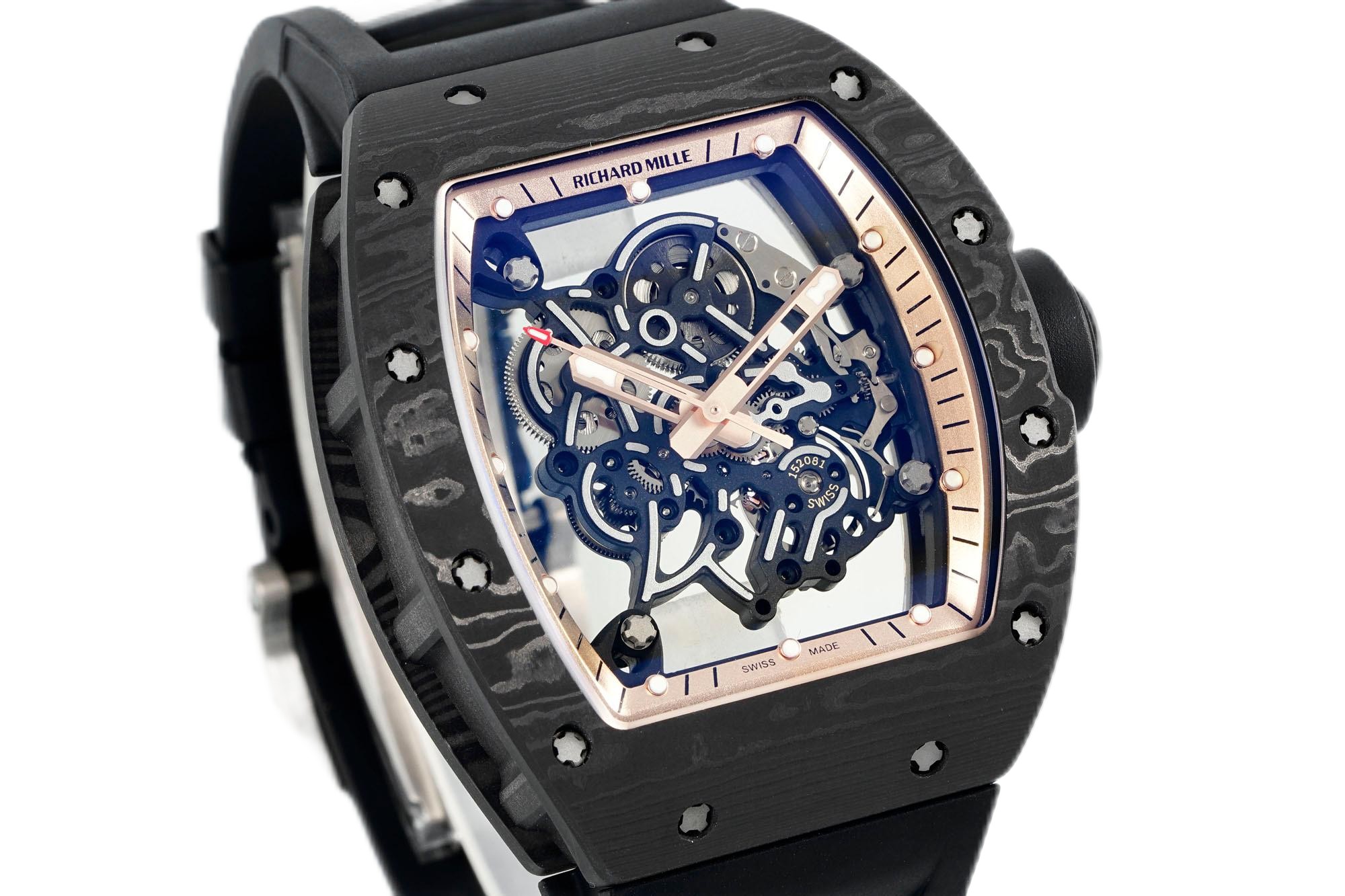 Richard Mille RM055 Skeleton Watch with Black Rubber Strap – Swiss Replica