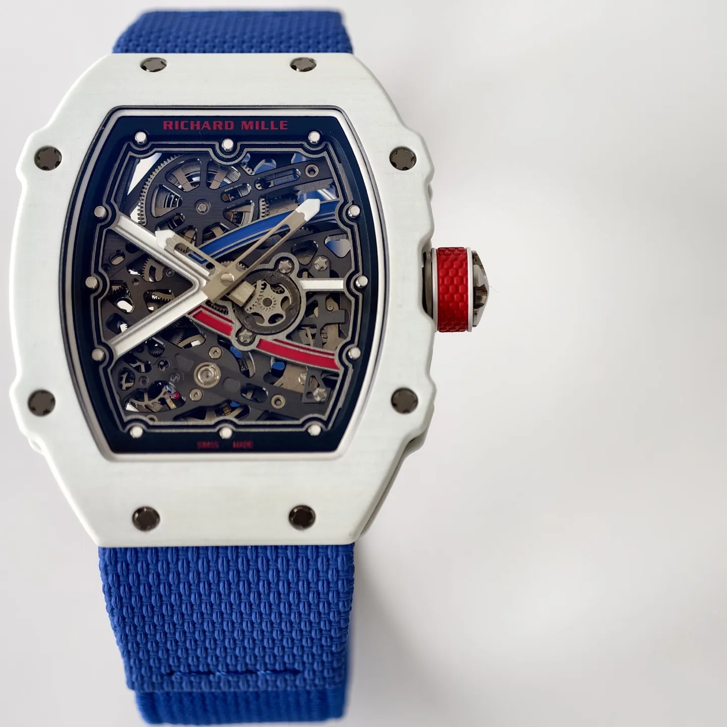 UMI Richard Mille RM 67-02 Alexis Pinturault White Quartz TPT Carbon Blue Strap Automatic Replica Watch