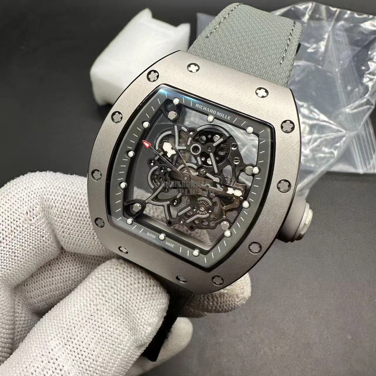 Richard Mille RM055 Bubba Watson Super Clone Titanium Skeleton Dial Gray Nylon Strap BBR Factory