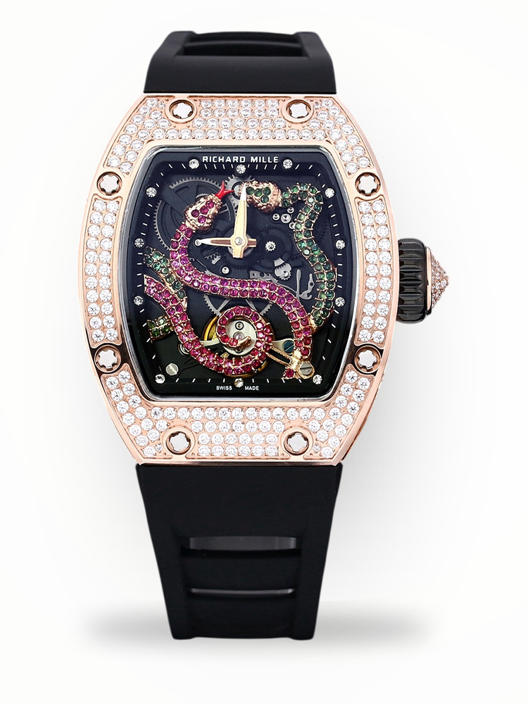 Swiss Richard Mille RM 026 Replica Serpent Dial Watch – Rose Gold Plated Skeleton Design With Diamond Case For Collectors