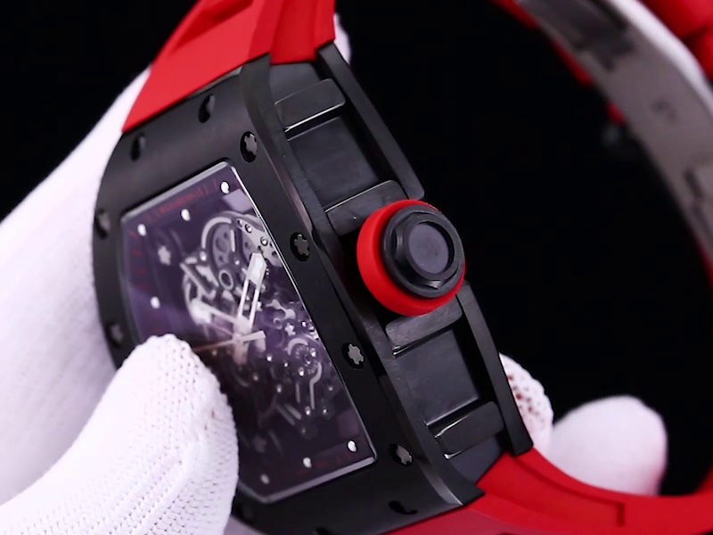 Luxurious Replica Richard Mille RM 055 Bubba Watson Black Ceramic Case with Red Rubber Strap – Bold Skeleton Dial