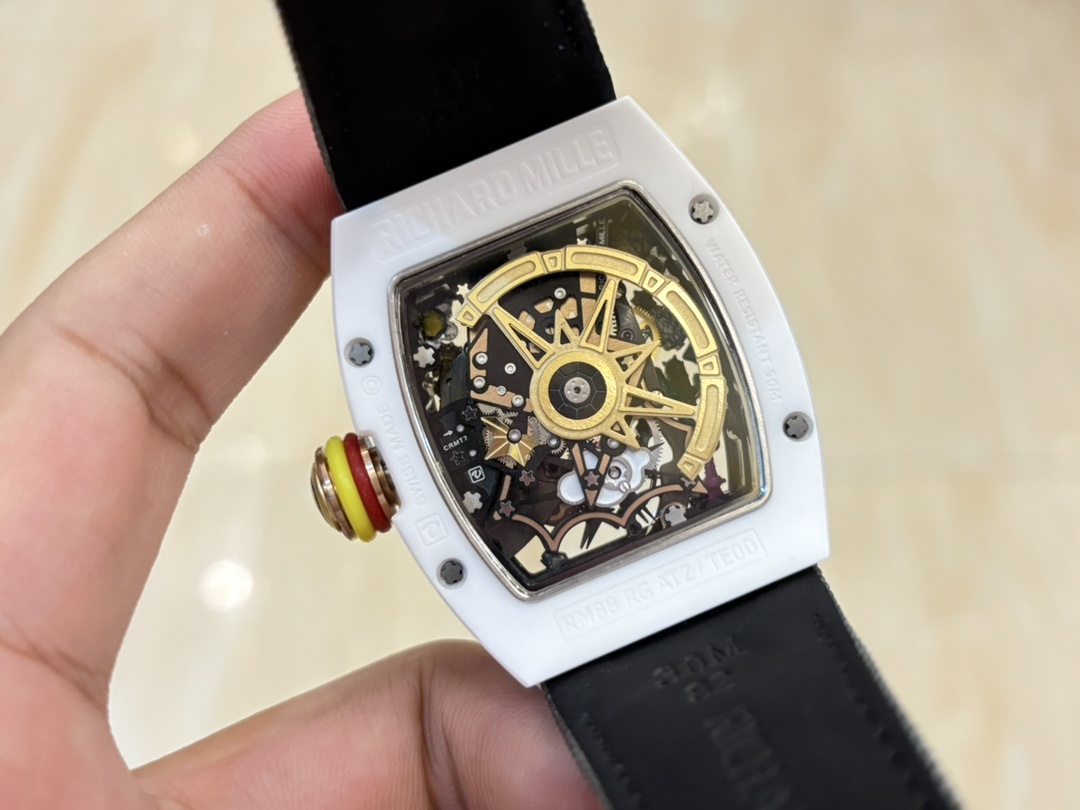 Richard Mille RM 88 Replica – White Ceramic, Black Strap, Swiss Tourbillon Look
