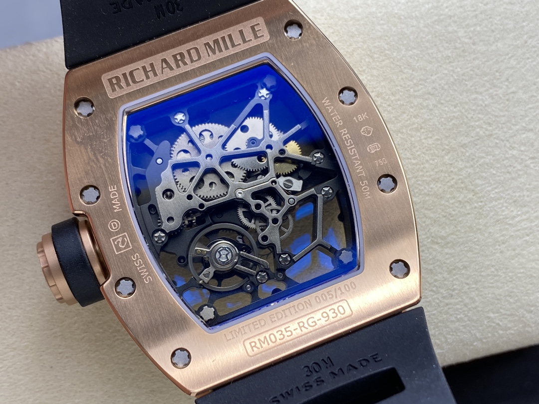 Super Clone Richard Mille RM035 Americas Rose Gold Replica Luxury Skeleton Sports Watch