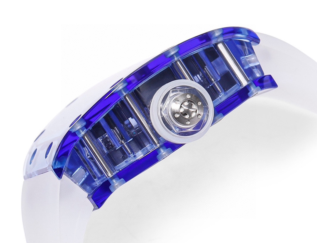 Swiss Richard Mille RM 052 Replica Tourbillon Skull Blue Sapphire Case Watch With White Rubber Strap – Bold Design