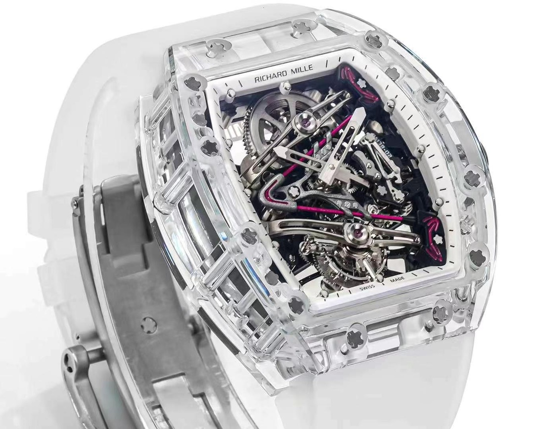 Richard Mille RM 38-02 Tourbillon Bubba Watson Pink Skeleton Crystal Transparent Super Clone Replica Watch