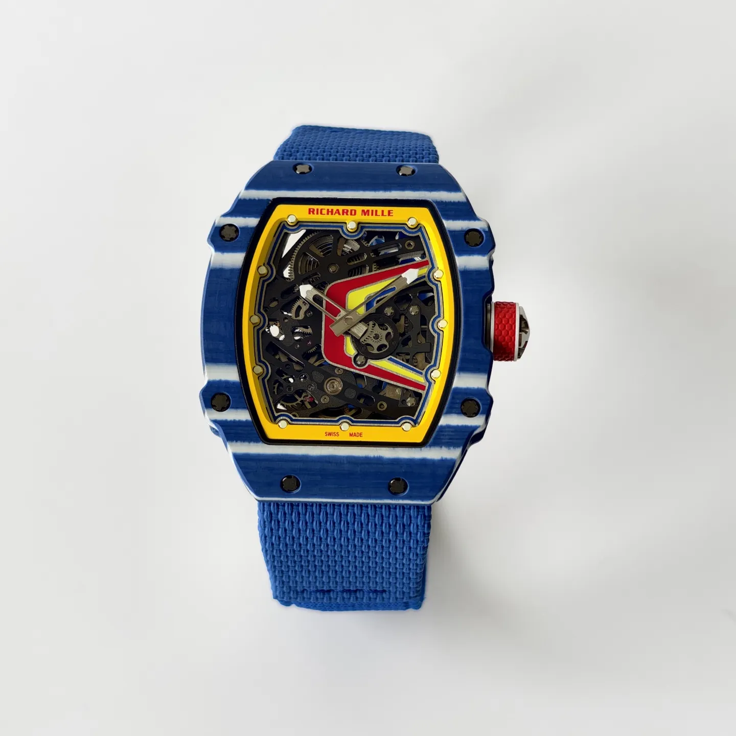 UMI RM 67-02 Fernando Alonso Blue Carbon Case Yellow Bezel Blue Fabric Strap Replica Watch