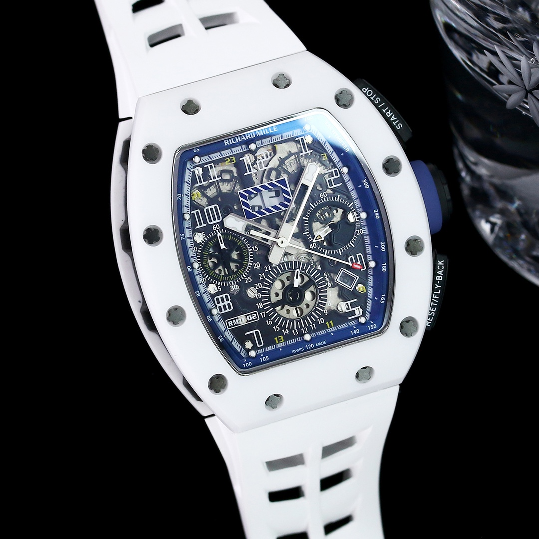 Men’s Richard Mille RM 011 Replica Chronograph Watch – White Ceramic Case With Skeleton Dial