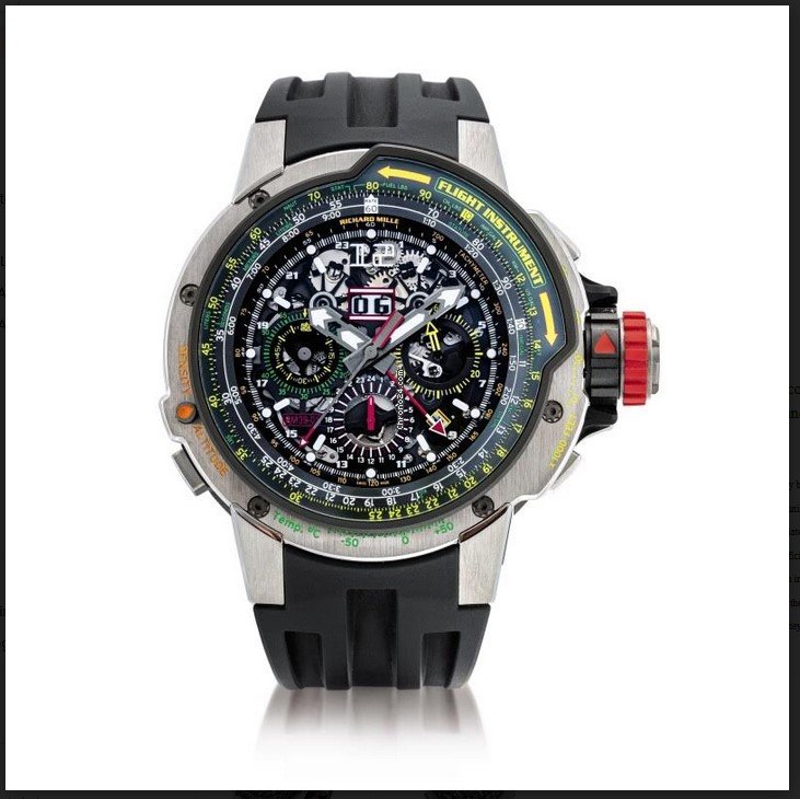 Richard Mille RM39.01 titanium skeletonized dual time zone flyback chronograph w/ Black Rubber Band