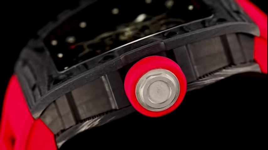 High-End Swiss Richard Mille RM 055 Replica Carbon NTPT Watch with Red Rubber Strap & Skeleton Dial