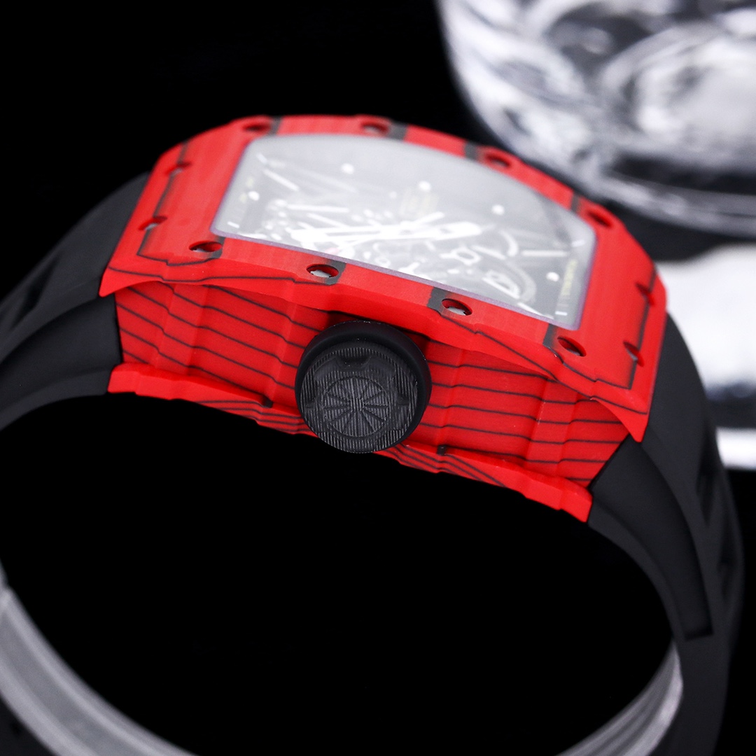 Swiss Replica Richard Mille RM 35-02 Rafael Nadal Red Carbon Watch With Black Rubber Strap – Lightweight And Striking Design