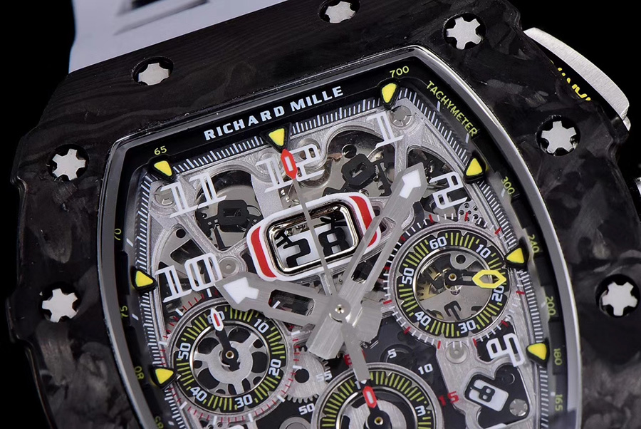 Richard Mille Replica RM 011 Grey Rubber Strap Yellow Nail Dial