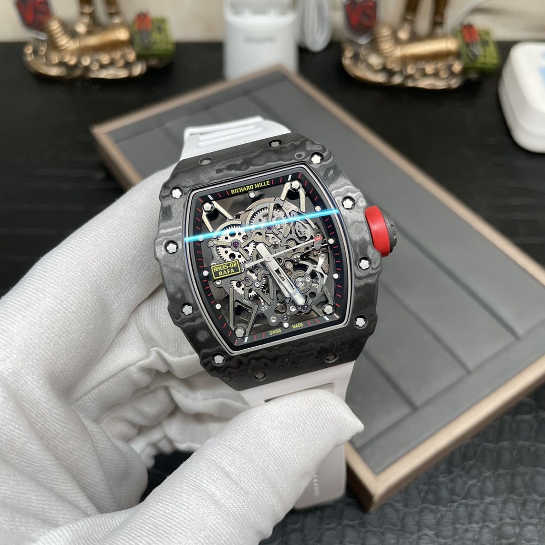 Swiss Richard Mille RM 35-02 Replica Rafael Nadal Watch – Skeletonized Dial & White Rubber Strap