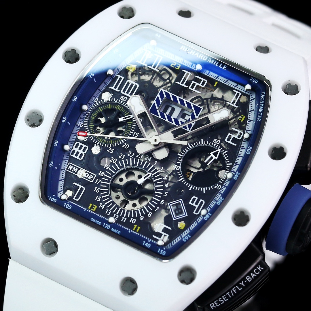 Men’s Richard Mille RM 011 Replica Chronograph Watch – White Ceramic Case With Skeleton Dial