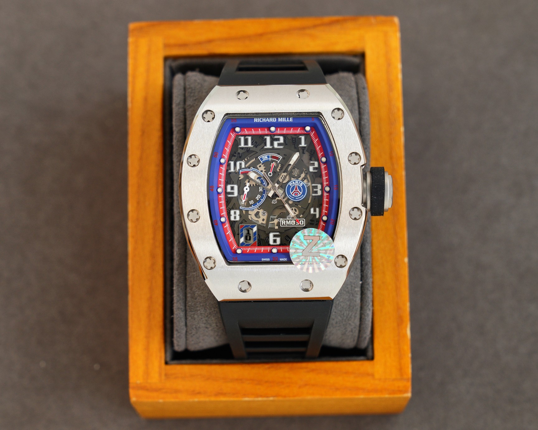Luxury Super Clone Richard Mille RM 030 Replica PSG Watch, Skeleton Dial, Titanium Case, Black Rubber Strap
