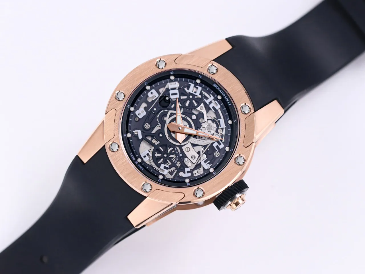 Best Replica Richard Mille RM 63-01 Dizzy Round Skeleton Dial Automatic Watch Big-Date Rose Gold Case