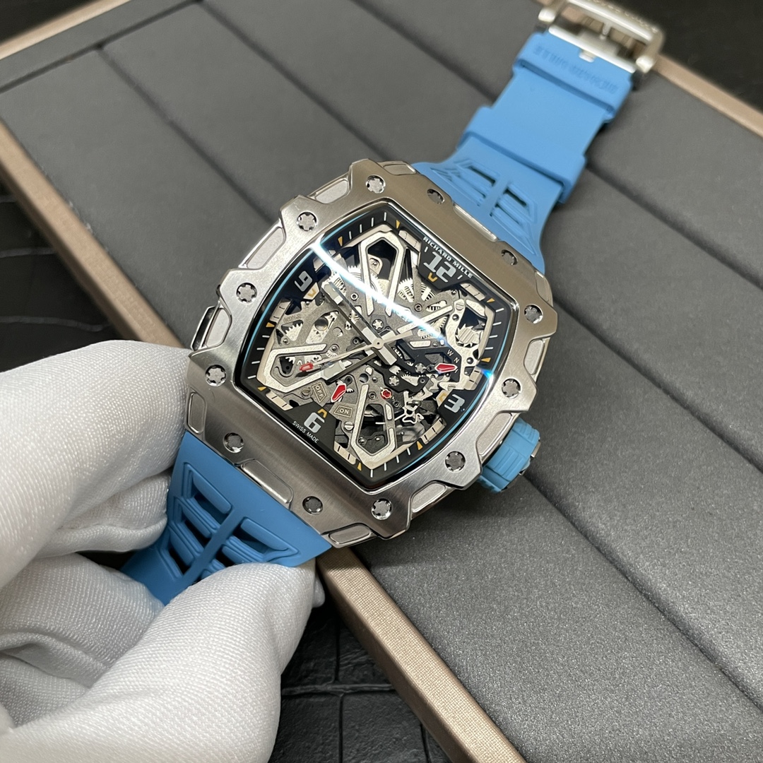 Luxury Replica Richard Mille RM 35-03 Rafael Nadal Skeleton Dial Blue Strap Watch For Men