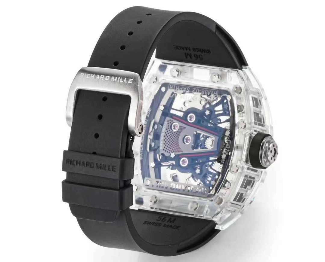 Replica Richard Mille RM 38-02 Pink Themed Crystal Skeleton Tourbillon Black Rubber Strap Watch