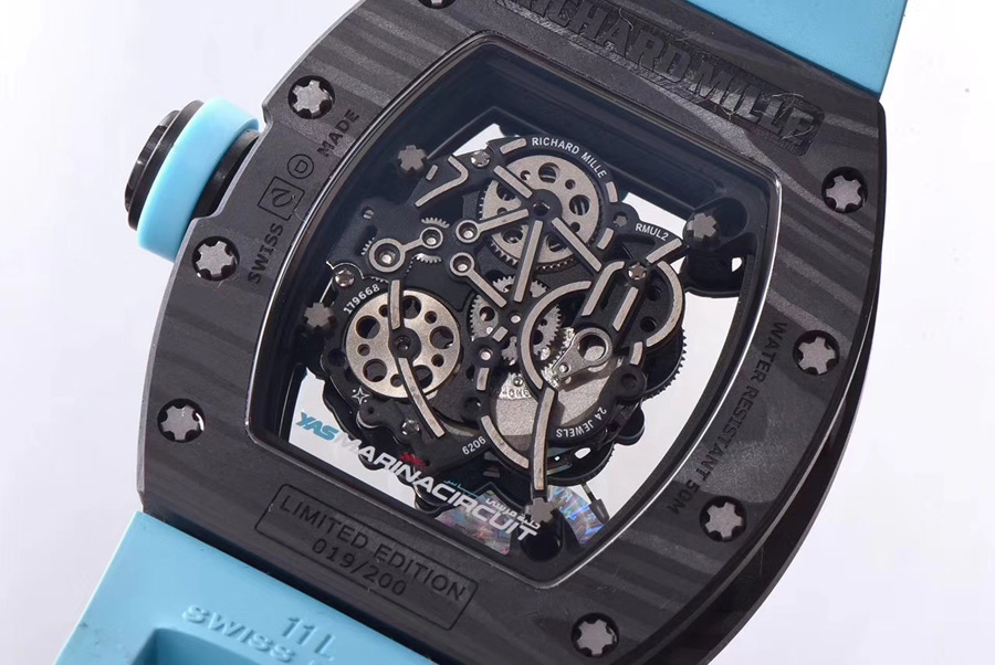 Richard Mille Replica RM 055 Blue Rubber Strap Carbon Fiber Case