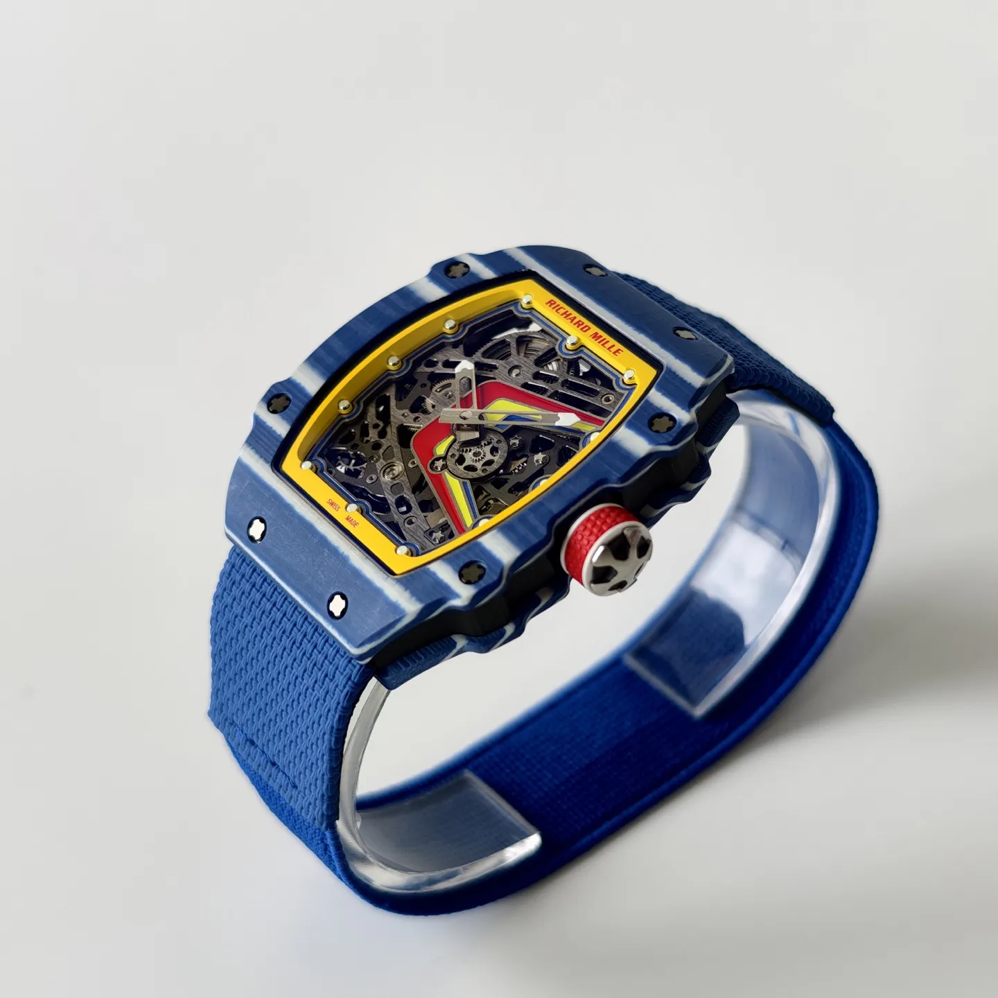 UMI RM 67-02 Fernando Alonso Blue Carbon Case Yellow Bezel Blue Fabric Strap Replica Watch