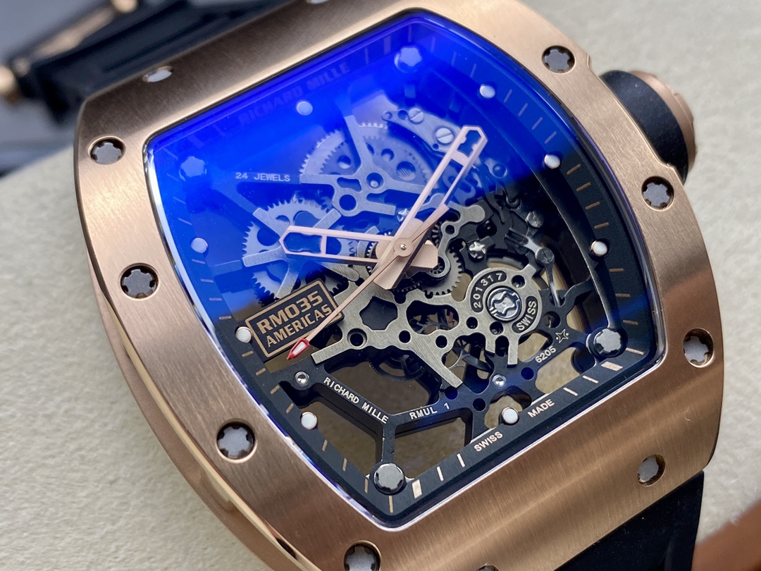 Super Clone Richard Mille RM035 Americas Rose Gold Replica Luxury Skeleton Sports Watch