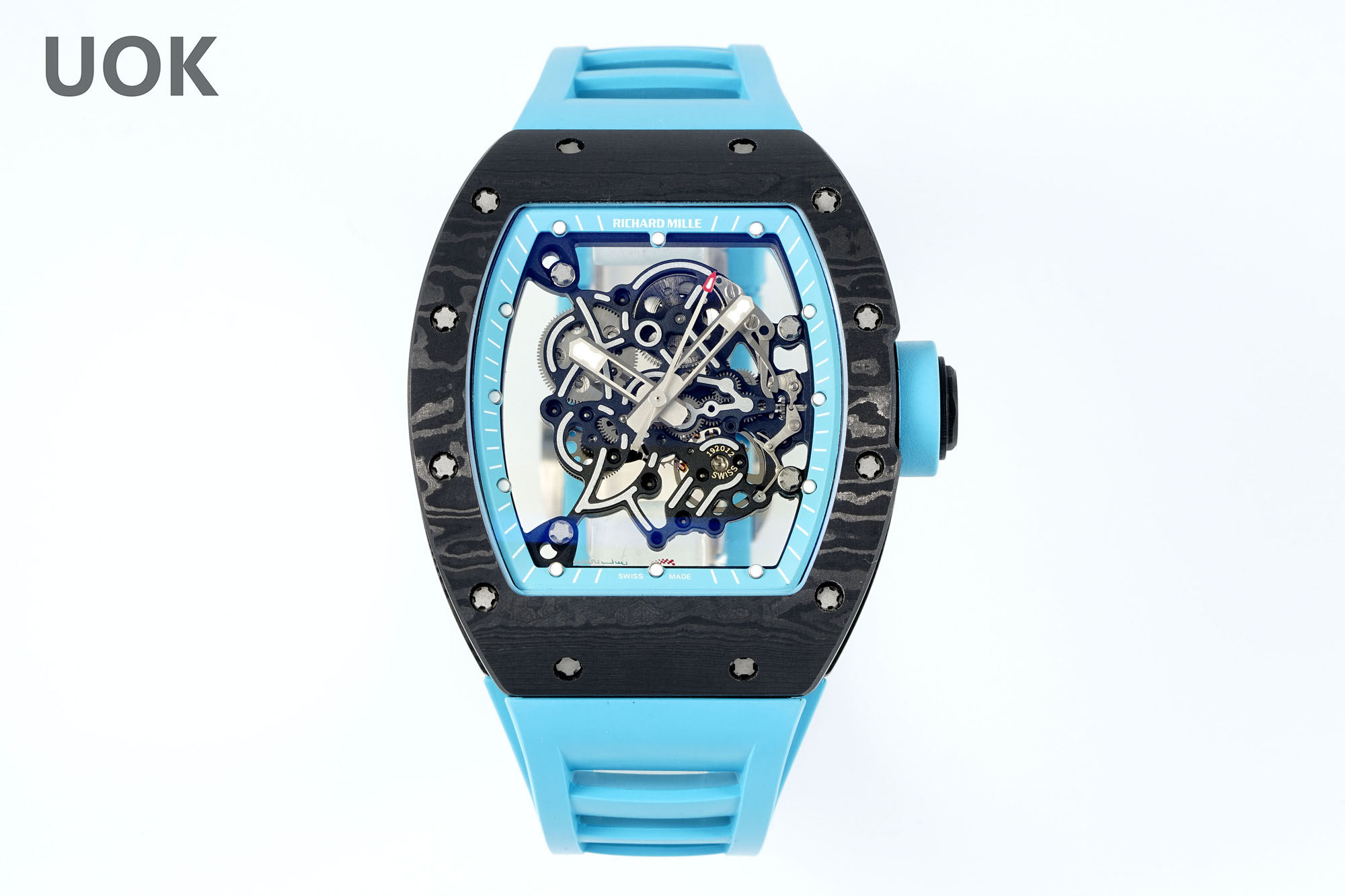 Best Replica RICHARD MILLE RM 055 – Swiss Movement Super Clone with Carbon Case & Blue Rubber Strap