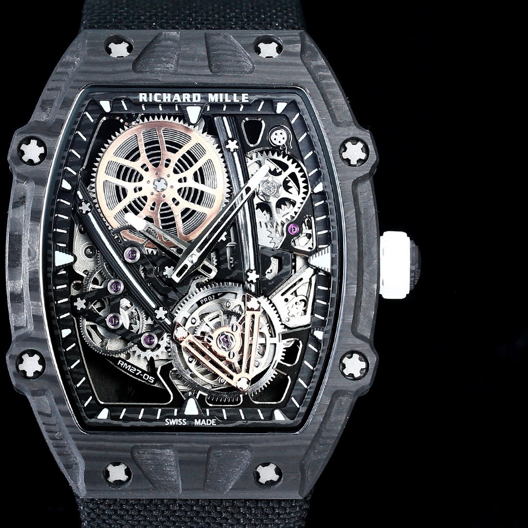 Richard Mille RM 27-05 Rafael Nadal Flying Tourbillon Super Clone Swiss Movement Carbon Fiber Case Watch
