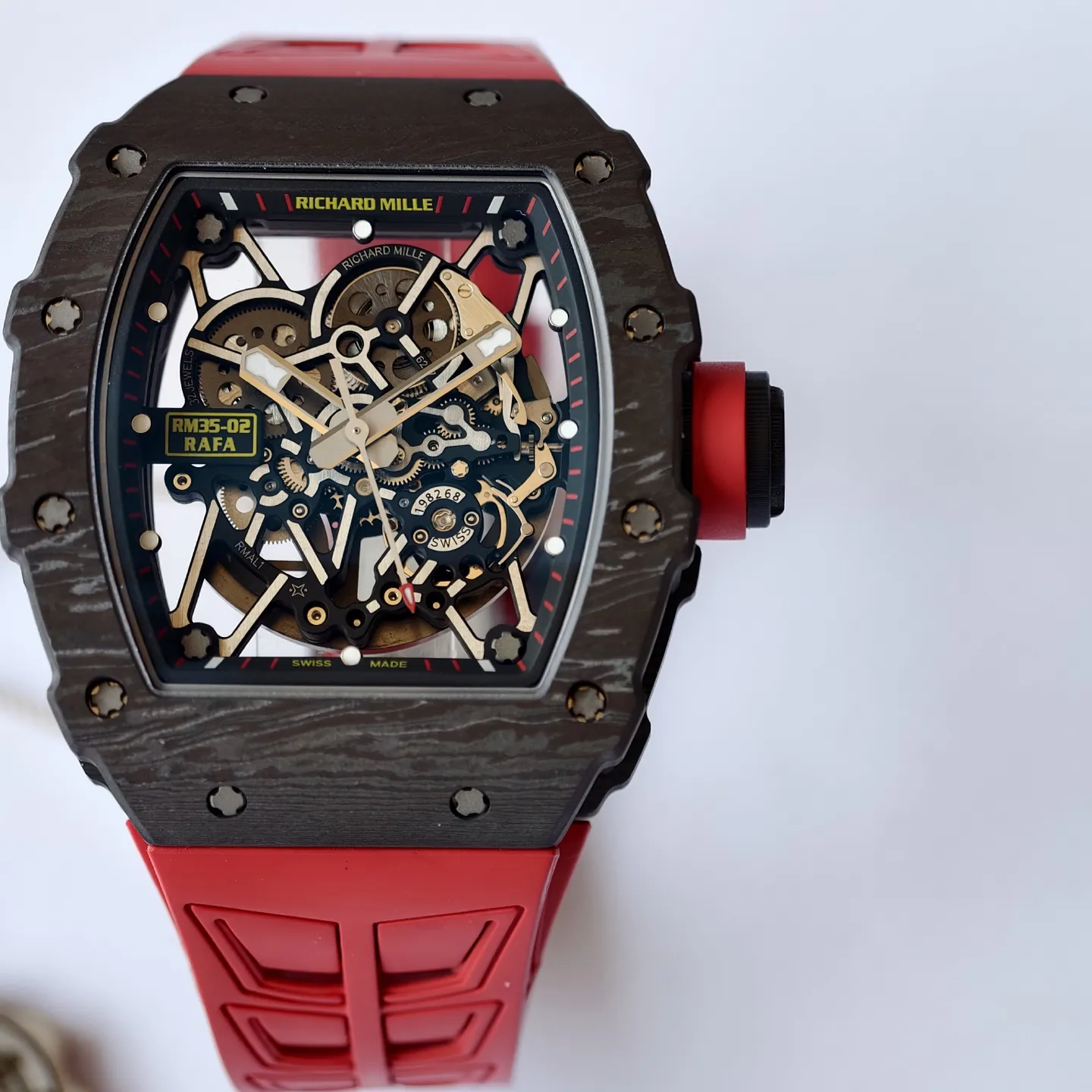 UMI Richard Mille RM 35-02 Rafael Nadal Carbon TPT Super Clone Watch - Red Strap