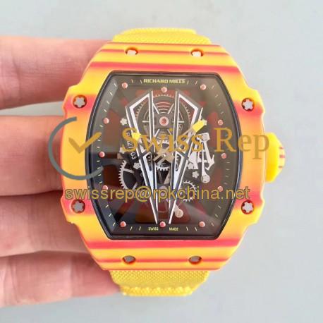 RM27-03 Rafael Nadal KLF Yellow &amp; Red Forged Carbon Black Skeleton Dial M9015