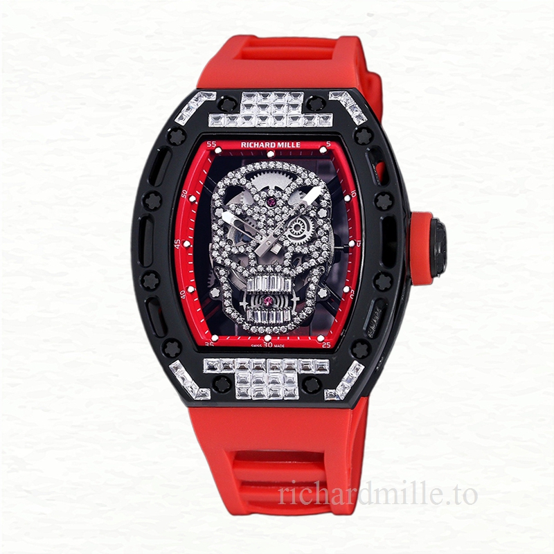 Richard Mille RM 052 Automatic Men Diamonds Skull Dial Rubber Band