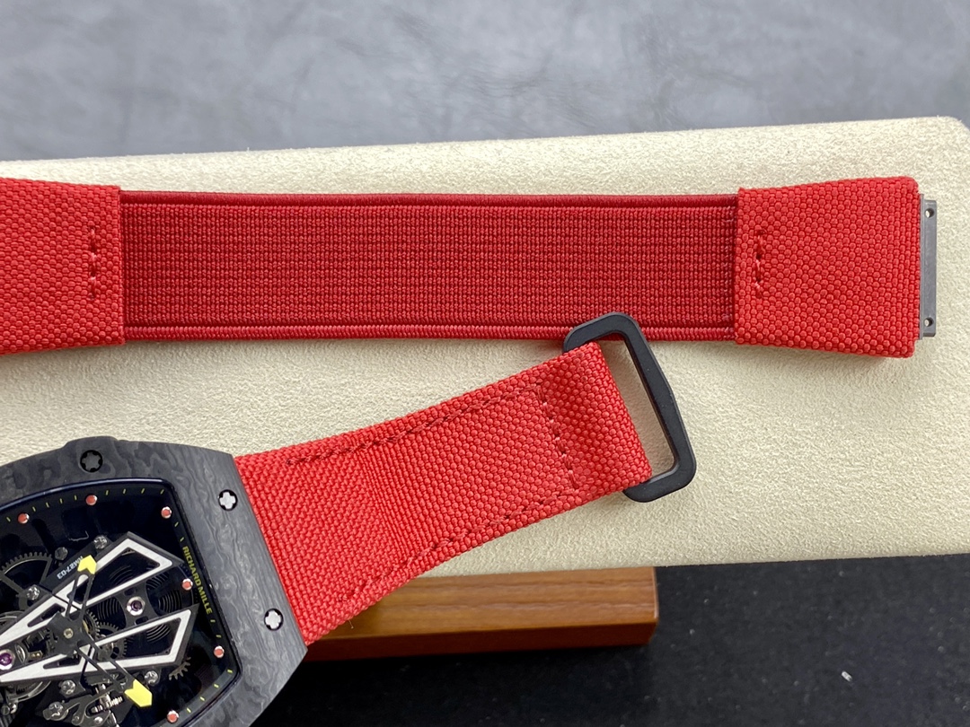 Swiss Replica Richard Mille RM27-03 Black Carbon Fiber Case with Red Woven Strap