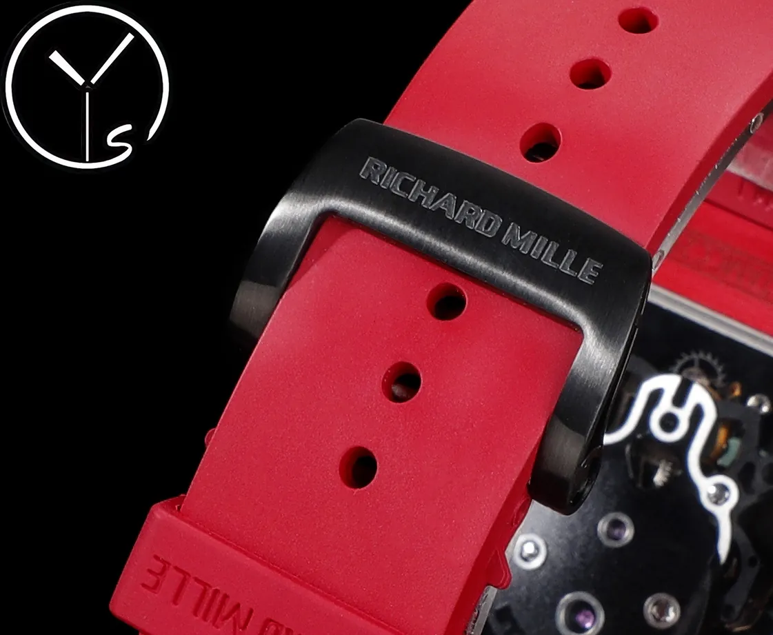 Richard Mille RM 052 Replica Red Carbon Case Skull Skeleton Dial Red Rubber Strap Luxury Sports Wristwatch