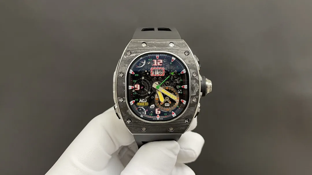 Richard Mille RM 62-01 Tourbillon Vibrating Alarm Watch Carbon TPT Case Skeleton Dial Super Clone