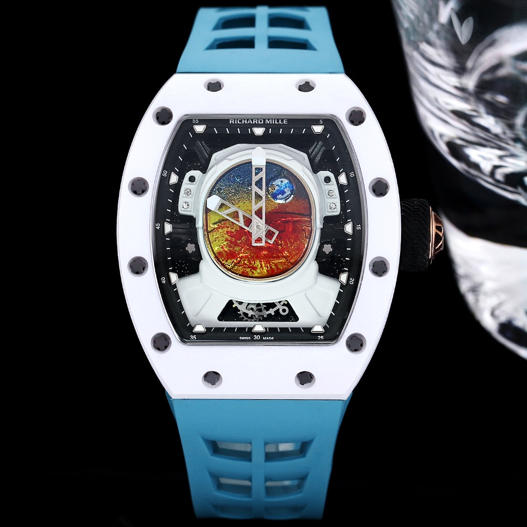 Richard Mille RM 52-05 Pharrell Williams Replica Watch – White Ceramic Case, Swiss Movement, Astronaut Dial, Blue Strap