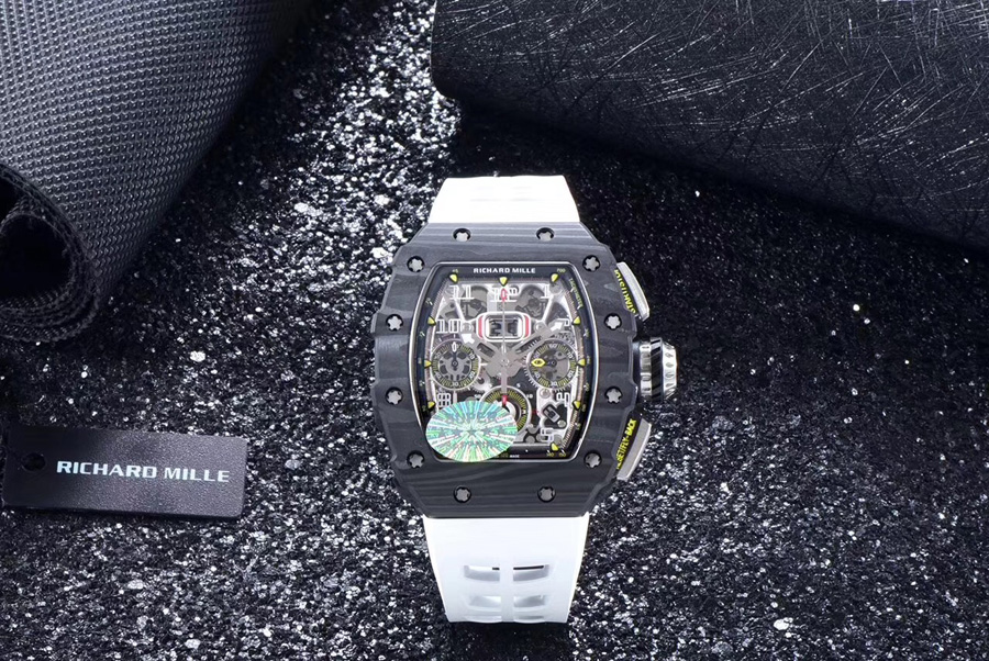 Richard Mille Replica RM 011 White Strap Carbon Fiber Bezel