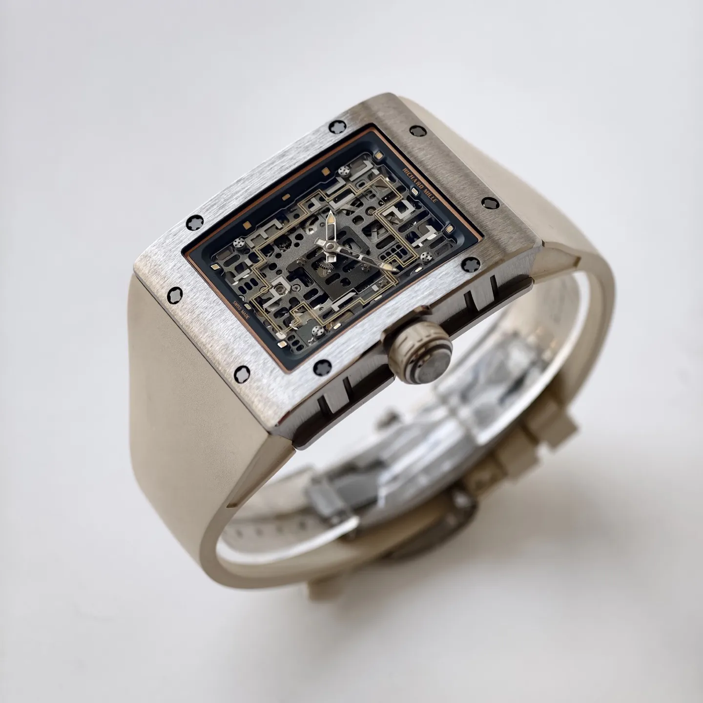 UMI RM 16-02 Extra Flat Brushed Titanium Beige Rubber Strap Replica Watch