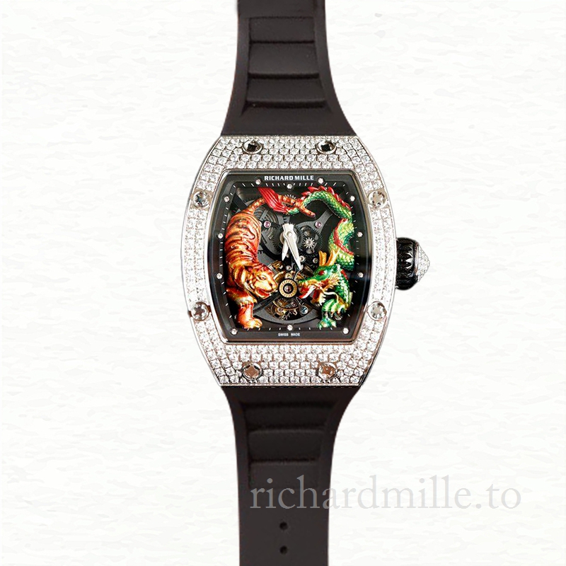 Richard Mille RM51-01 Ladies Mechanical Diamond Bezel Watch Rubber Band