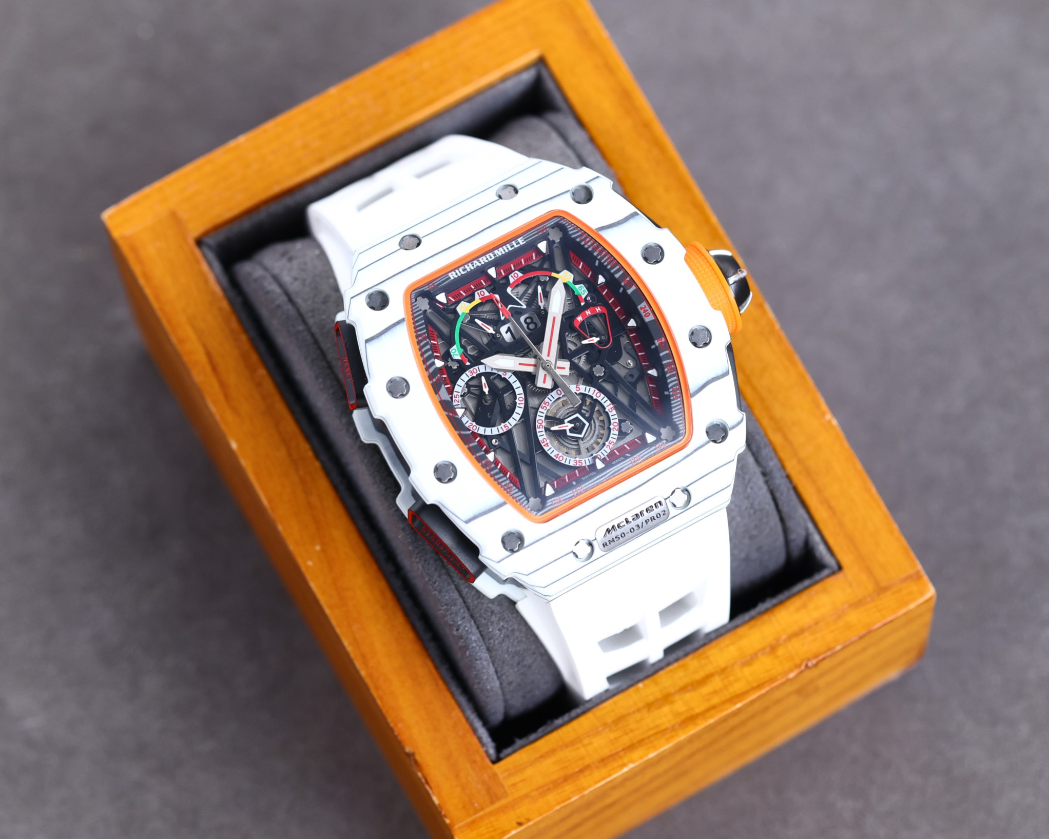 Replica Richard Mille McLaren RM 50-03 – Ultra Lightweight Swiss Skeleton Watch In White Case