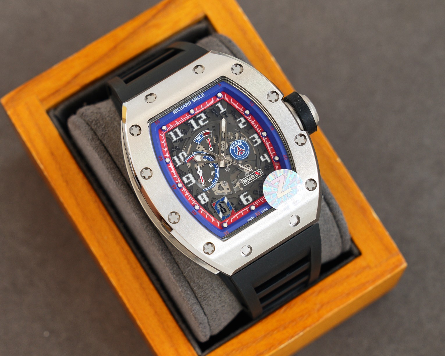 Luxury Super Clone Richard Mille RM 030 Replica PSG Watch, Skeleton Dial, Titanium Case, Black Rubber Strap