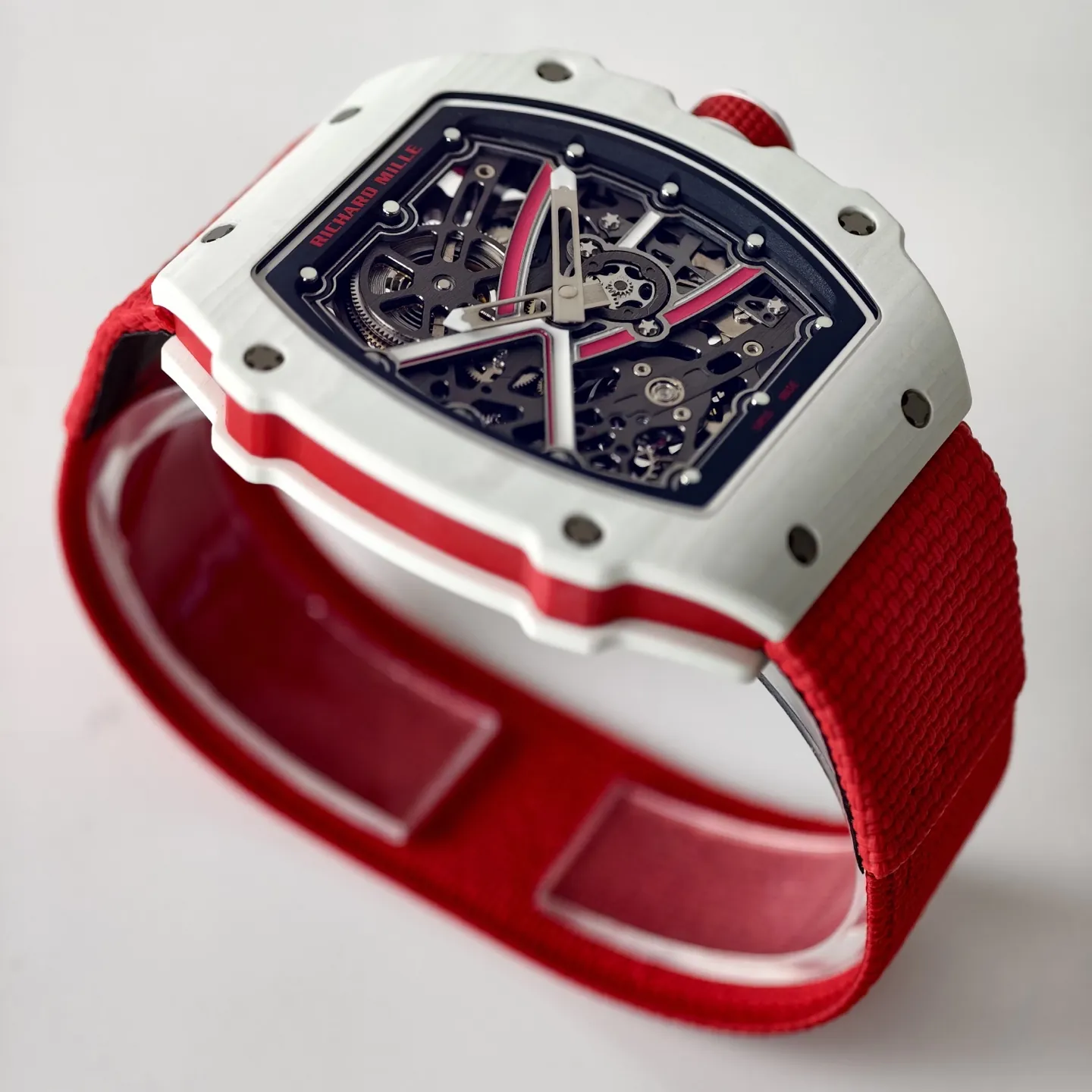 UMI RM 67-02 Charles Leclerc Skeleton Dial White Carbon Red Fabric Strap Replica Watch