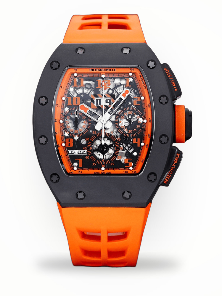 Best Richard Mille RM 011-FM Replica Felipe Massa Orange Storm Ceramic Men’s Watch – Orange Rubber Strap
