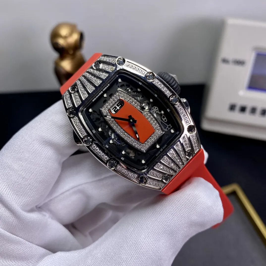 Richard Mille RM 037 Replica Diamond-Set Case Red Rubber Strap Luxury Ladies Wristwatch