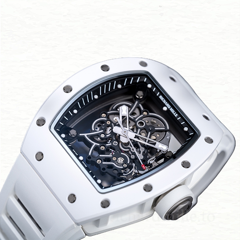 Richard Mille RM055 Mechanical Men Ceramics Bezel Transparent Dial Rubber Band