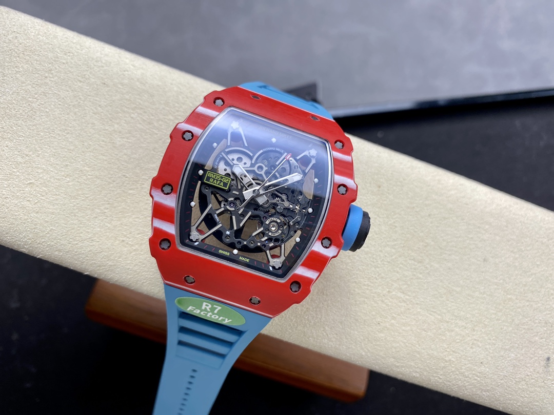 Premium Swiss Richard Mille RM35-02 Rafael Nadal Replica Tourbillon – Carbon Case & Blue Strap Luxury Skeleton Watch For Men